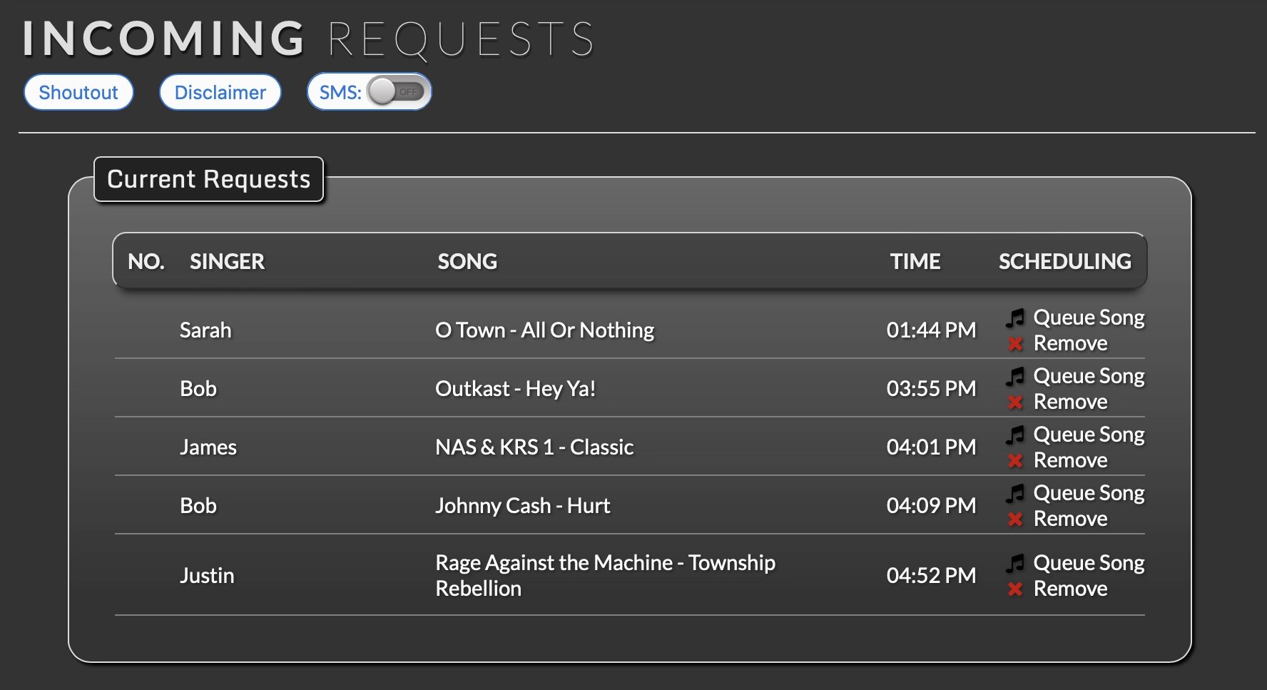 KaraokeDJ.com Dashboard Dark Mode